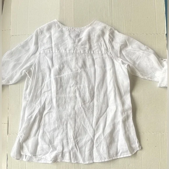 Tahari Shirt European Flax 100% Linen Womens XL White Textured Button Up Top - Picture 7 of 8